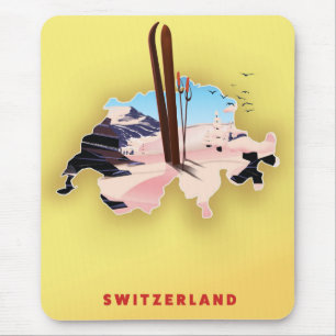 Schweiz Karte Skifahrplakat. Mousepad
