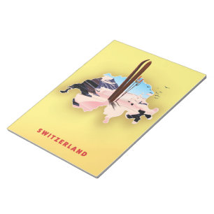 Schweiz Karte Skifahrplakat. Notizblock