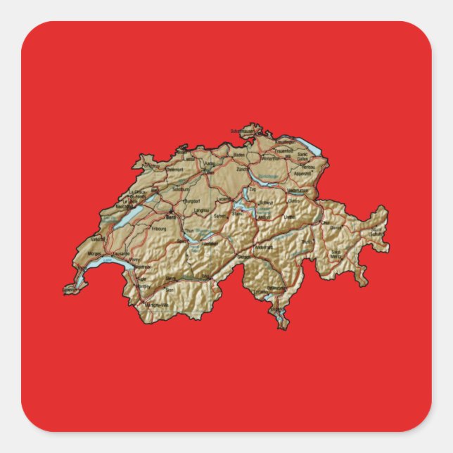 Schweiz Kartenaufkleber Quadratischer Aufkleber (Vorderseite)