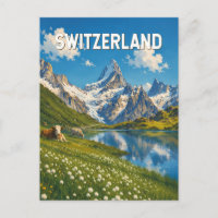 Schweiz Kühe Kuh Illustration Reise Kunst Retro