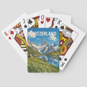 Schweiz Kühe Kuh Illustration Reise Kunst Retro Spielkarten