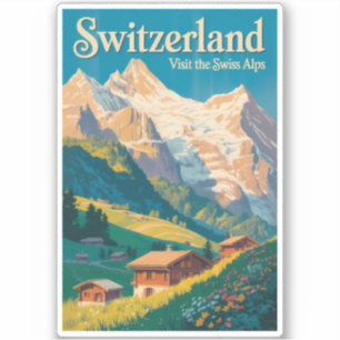 Schweiz Landschaft Illustration Reise Kunst Aufkleber