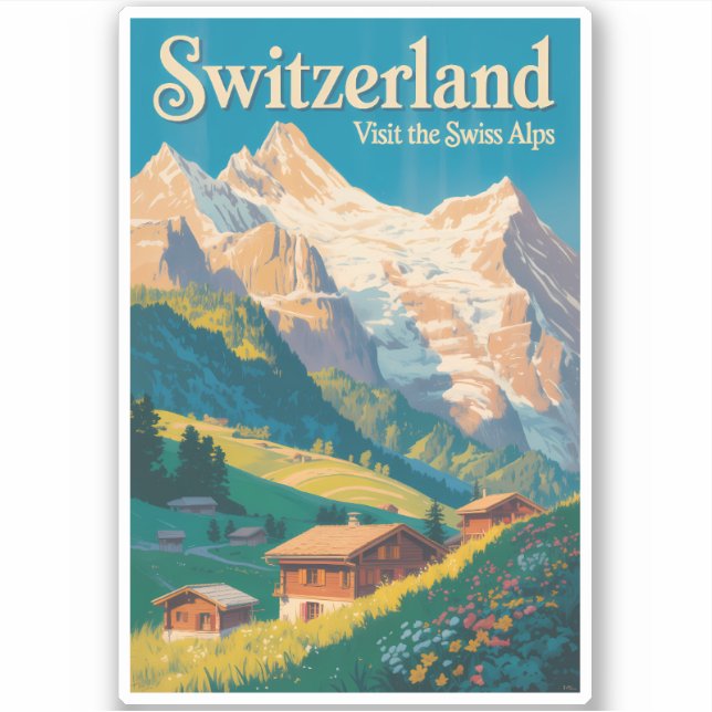 Schweiz Landschaft Illustration Reise Kunst Aufkleber (Vorderseite)