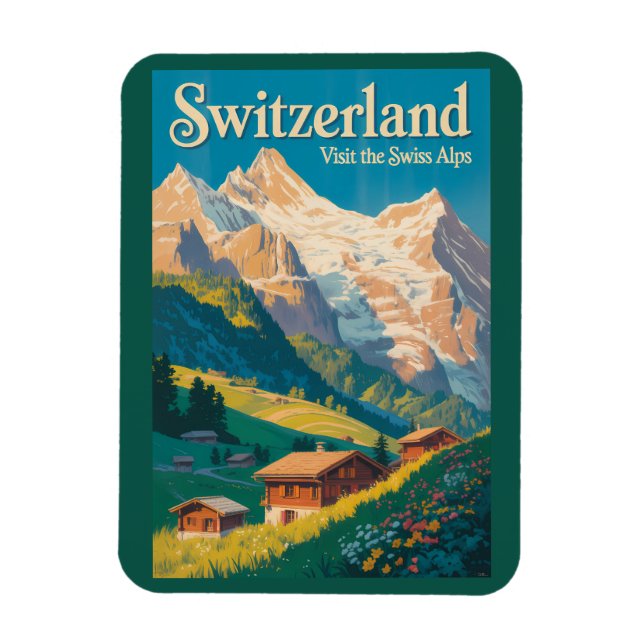 Schweiz Landschaft Illustration Reise Kunst Magnet (Vertikal)