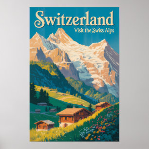 Schweiz Landschaft Illustration Reise Kunst Poster
