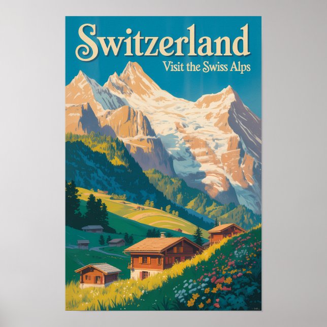 Schweiz Landschaft Illustration Reise Kunst Poster (Vorne)