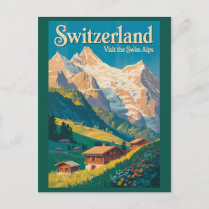Schweiz Landschaft Illustration Reise Kunst Postkarte