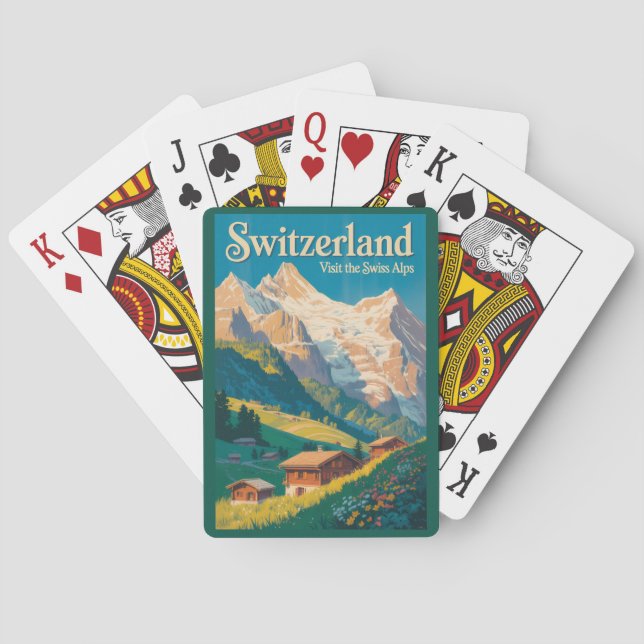 Schweiz Landschaft Illustration Reise Kunst Spielkarten (Rückseite)