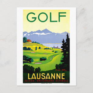 Schweiz Lausanne Golf Vintage Reiseposter Postkarte