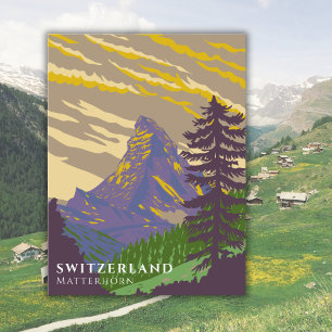 Schweiz Matterhorn Aquarell Vintage Postkarte