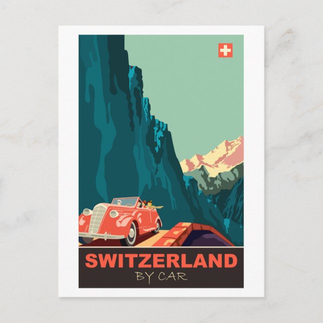 Schweiz mit dem Auto Postkarte (Vorderseite)