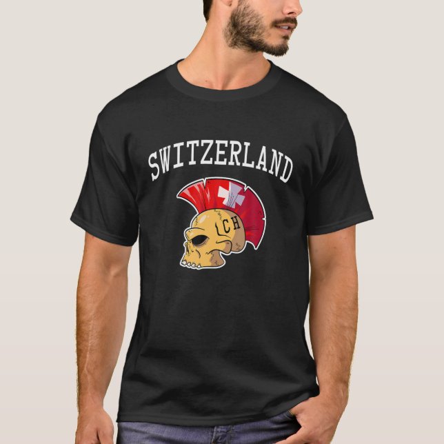 Schweiz Mohawk Skull Design Sport Support Su T-Shirt (Vorderseite)