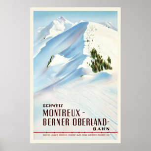 Schweiz Montreux Berner Oberland Vintage-Ski Poster