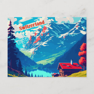 Schweiz Retro Alpin Chalet Postkarte