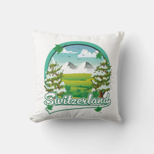 Schweiz Retro-Reiselogo Kissen