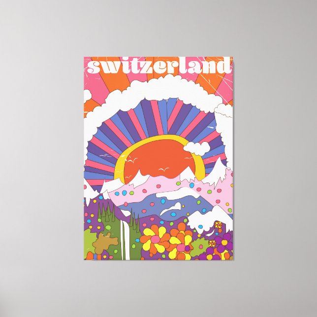 Schweiz Retro-Reiseplakat Leinwanddruck (Vorderseite)