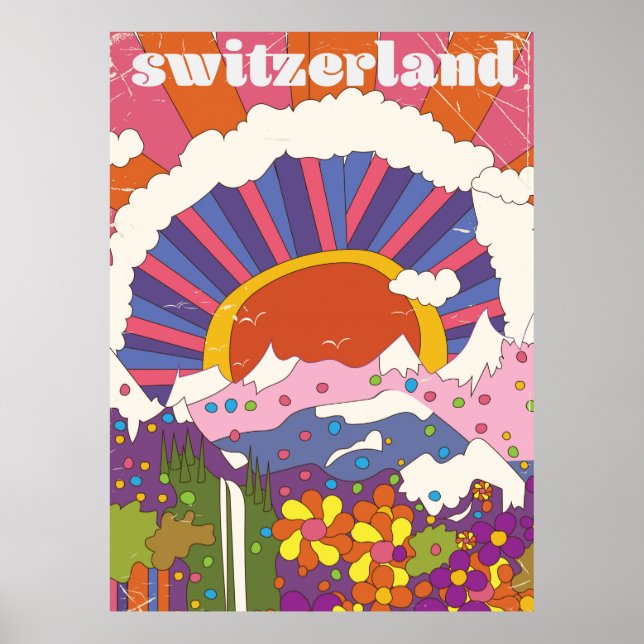 Schweiz Retro-Reiseplakat Poster (Vorne)