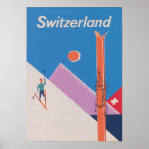 Schweiz Retro Vintag Ski Poster