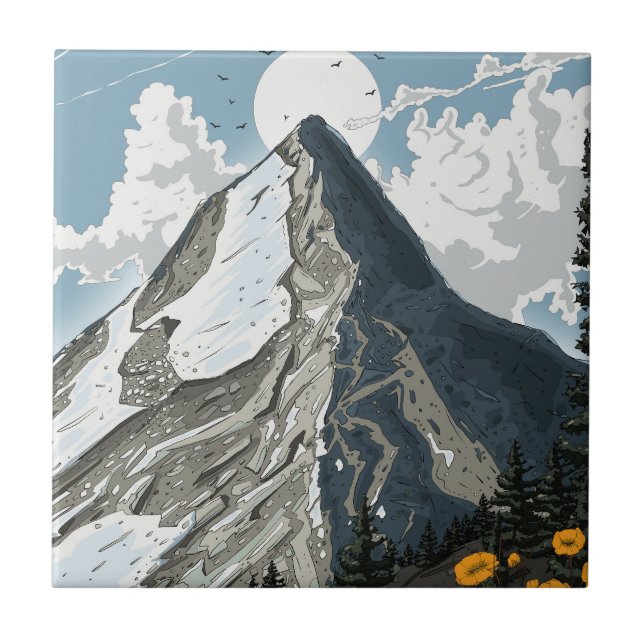 Schweiz schneebedeckter Berg Fliese (Vorderseite)