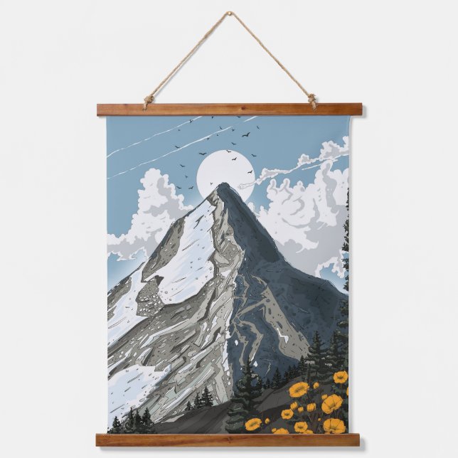 Schweiz schneebedeckter Berg Wandteppich Mit Holzrahmen (Vorderseite)