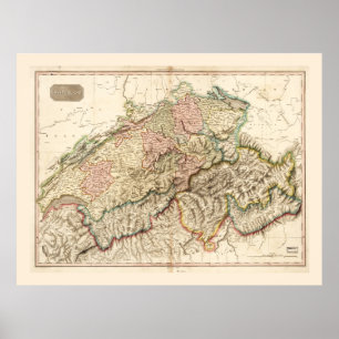 Schweiz (Schweiz) Karte c. 1818 Poster