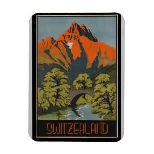 Schweiz Schweizer Alpen Vintage Reiseplakat Magnet
