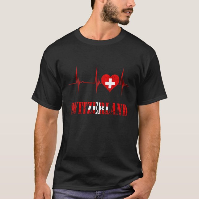 Schweiz Schweizer Flaggen Herzschlag EKG Puls S T-Shirt (Vorderseite)