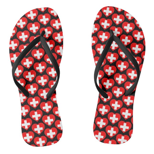 Schweiz Schweizer Flaggenfarben Herz Muster Flip Flops (Fußbett)