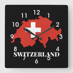 Schweiz Silhouette Quadratische Wanduhr