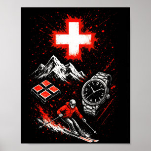 Schweiz Skifahren Berge Abenteuer Alpen Poster
