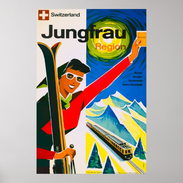 Schweiz Skifahren Vintage Travel Poster (Vorne)