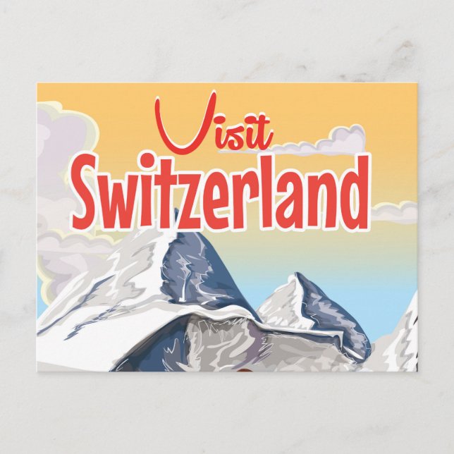 Schweiz Skifahrplakat Postkarte (Vorderseite)