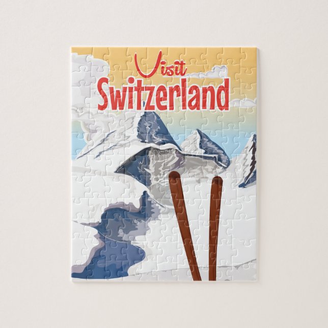 Schweiz Skifahrplakat Puzzle (Vertikal)