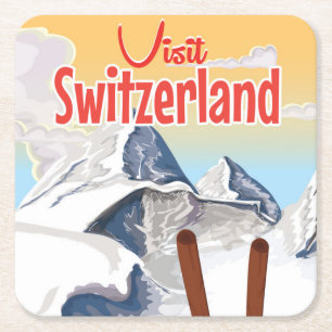Schweiz Skifahrplakat Rechteckiger Pappuntersetzer