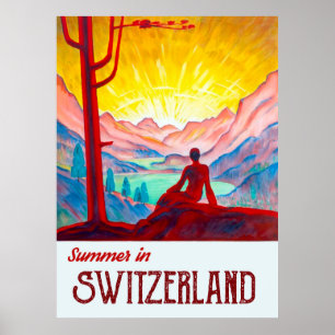 Schweiz, Sonnenaufgang über den Bergen Poster