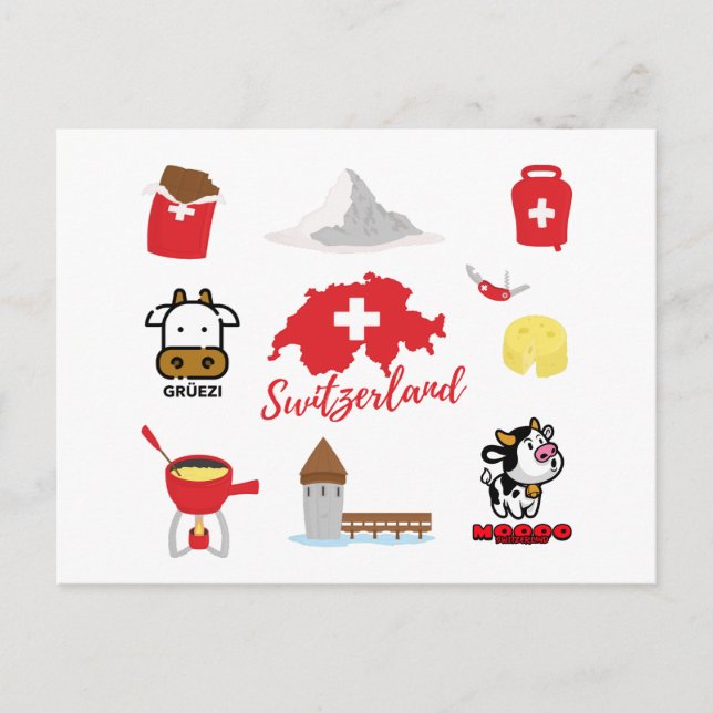 Schweiz Souvenirs Postkarte (Vorderseite)