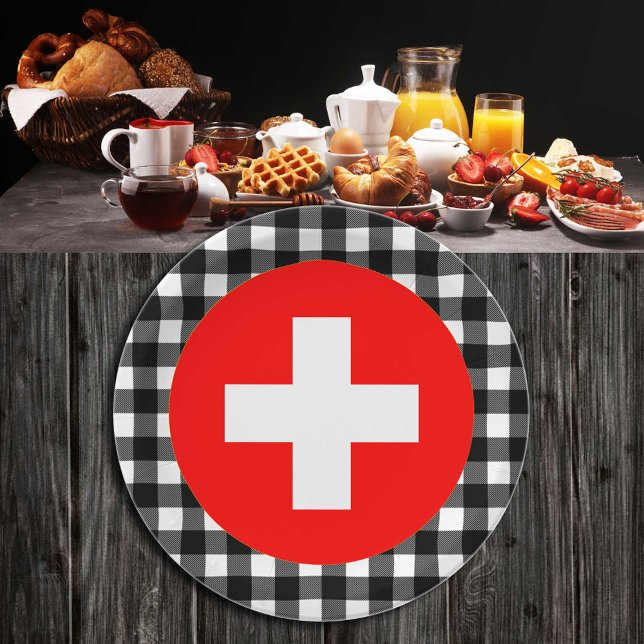 Schweiz Tafel, Büffel kariert & Schweizer Flagge Pappteller (Von Creator hochgeladen)