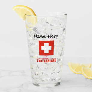 Schweiz und Schweizer Flagge mit Ihrem Namen Glas