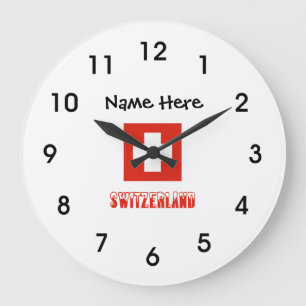 Schweiz und Schweizer Flagge Personalisiert Große Wanduhr