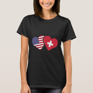 Schweiz USA Flaggen T Shirt Herz Schweiz Amerika