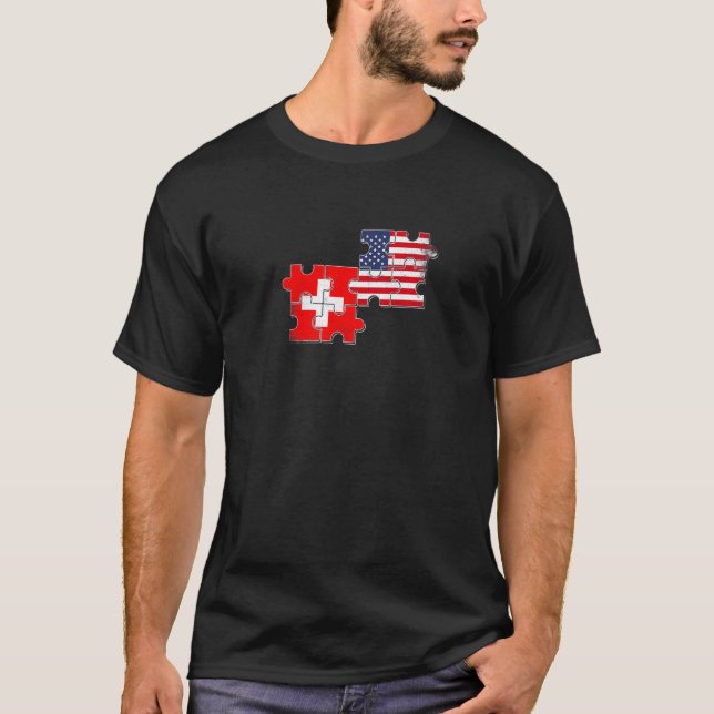 Schweiz USA Liebe Roots Schweizer Flagge T-Shirt (Vorderseite)