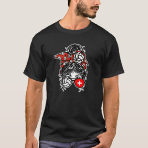 Schweiz Volleyball Messy Bun Hair Girl Schweiz T-Shirt