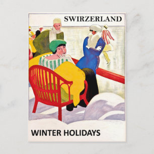 Schweiz, Winterferien, Eislaufen, Vintage Postkarte