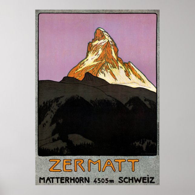 Schweiz Zermatt Vintage Travel Poster wiederherges (Vorne)