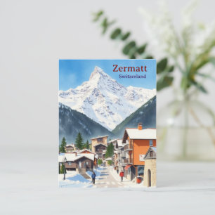 Schweiz Zermatt vintage Urlaub Aquarell Postkarte