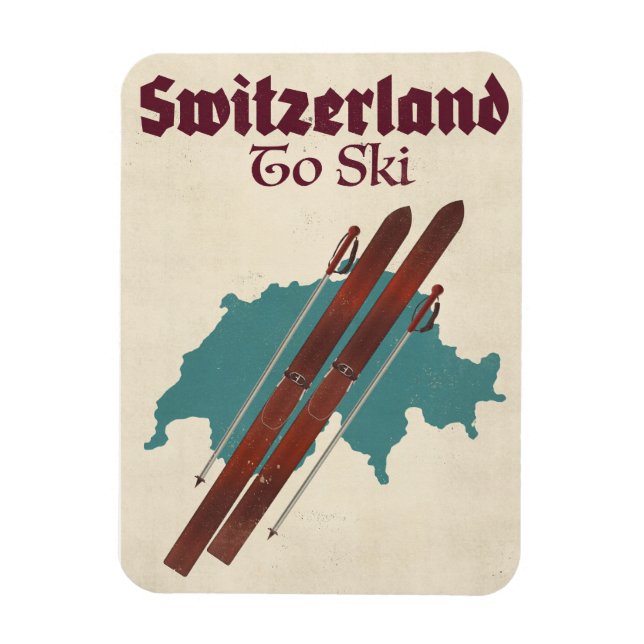 Schweiz zum Skifahren Magnet (Vertikal)