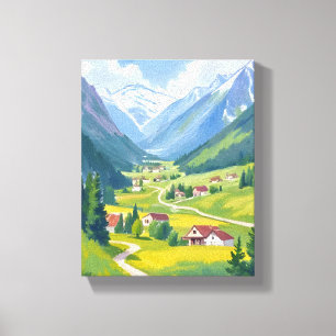 Schweizer Alpen Aquarell Berge Reise Malerei Leinwanddruck