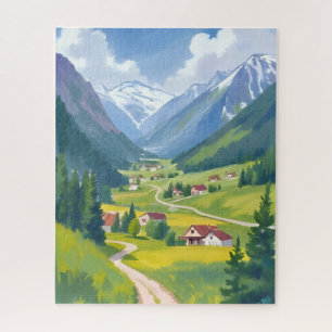 Schweizer Alpen Aquarell Berge Reise Malerei Puzzle