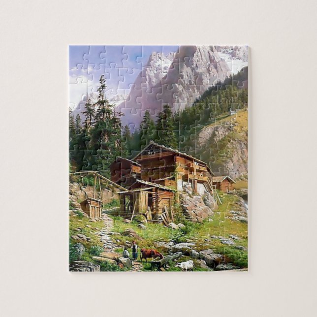 Schweizer Alpen-Blockhausmalerei Puzzle (Vertikal)