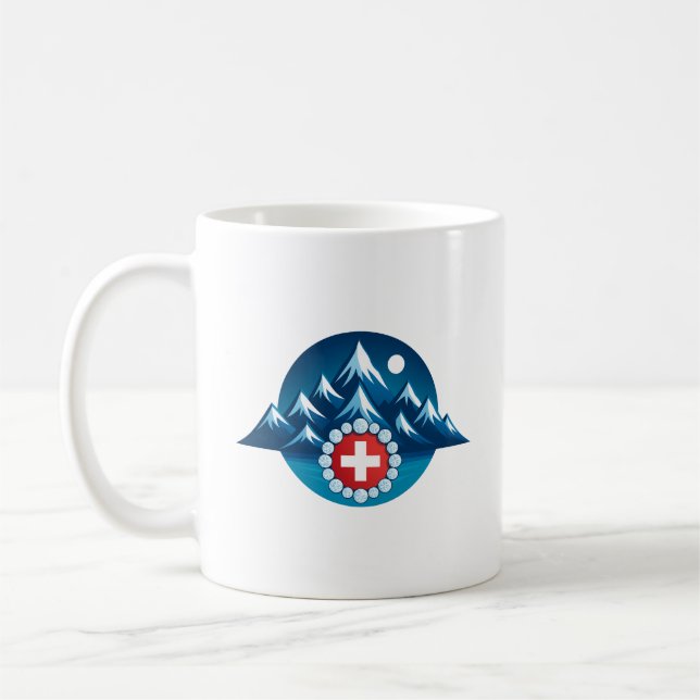 Schweizer Alpen-Illustration Kaffeetasse (Links)